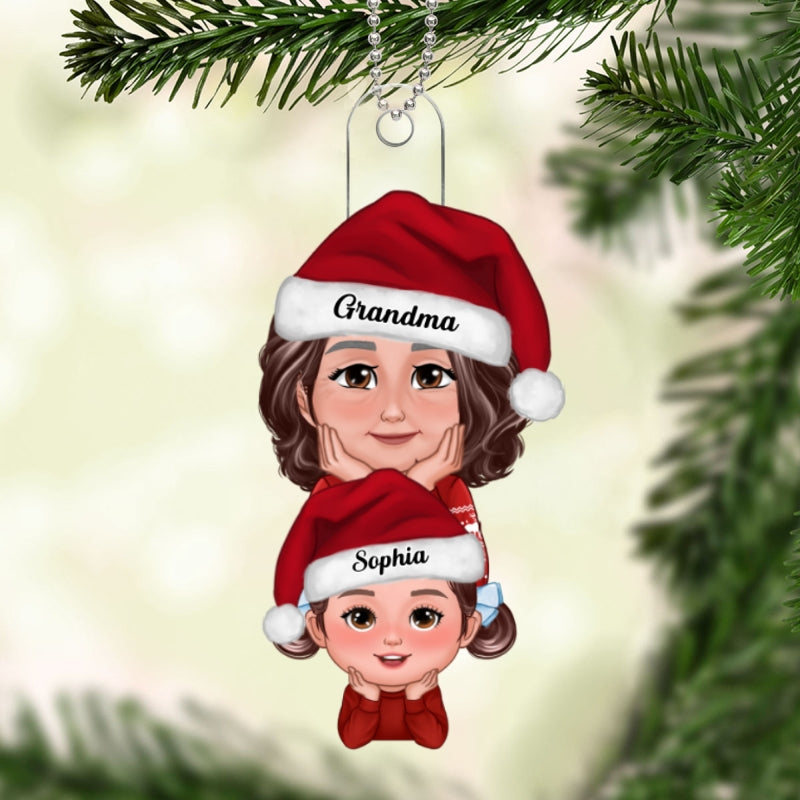 Pretty Grandma Granddaughter Grandson Stacked Christmas Gift Personalized Acrylic Ornament