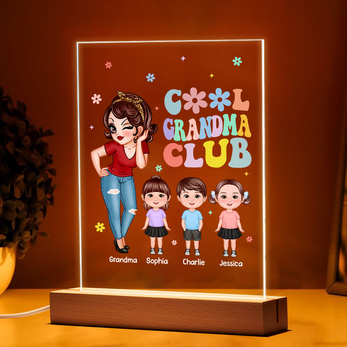 Cool Grandma Club Personalized Acrylic LED Night Light, Gift for Grandma