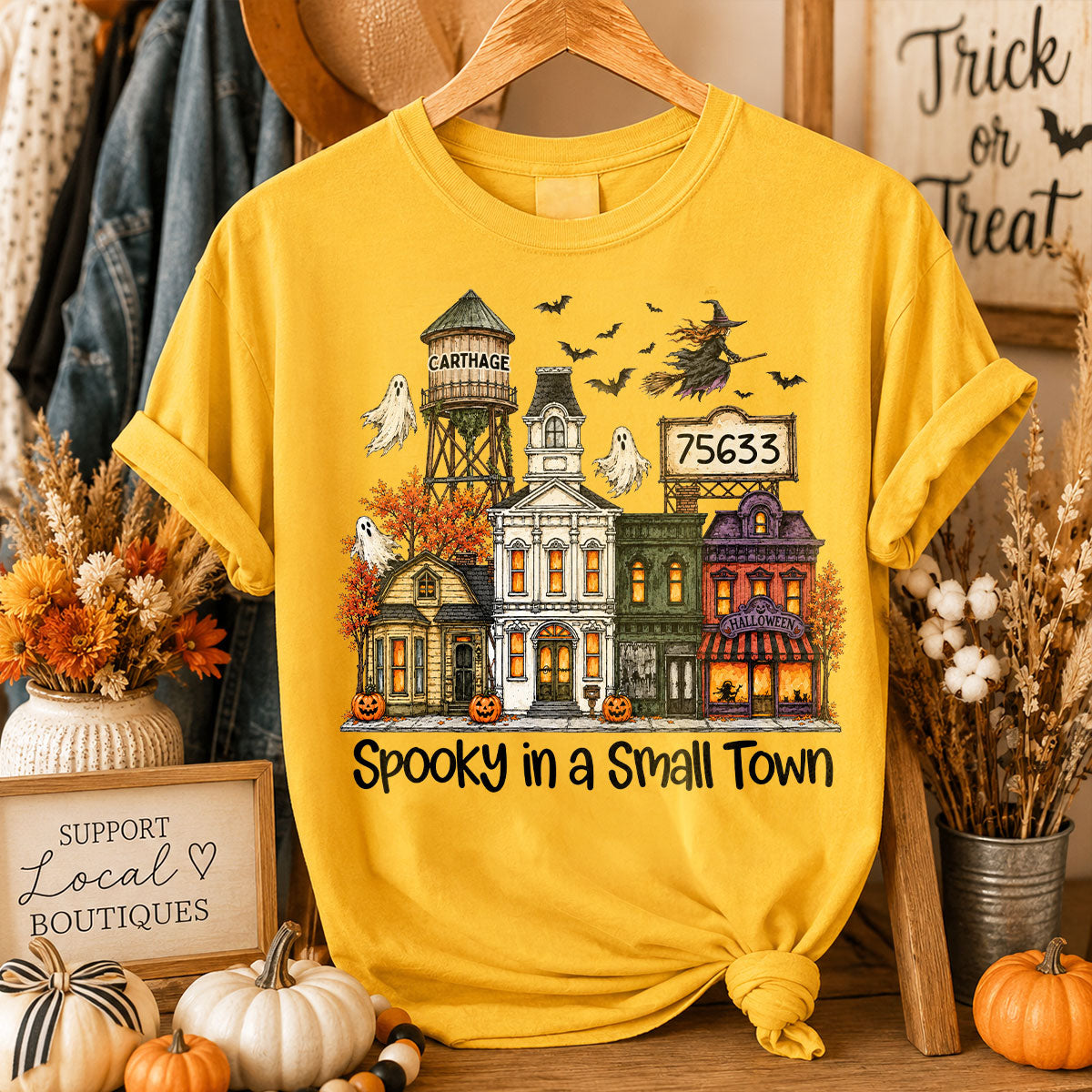 Custom Town Name & Zip Code Halloween Town - Personalized Shirt - Spooky Village Fall