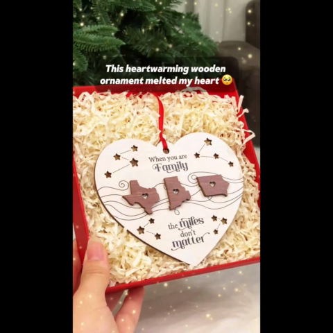 Long Distance Family Friends Siblings Sisters Besties Personalized 2-Layered Heart Shaped Wooden Ornament, Togetherness Christmas Gift