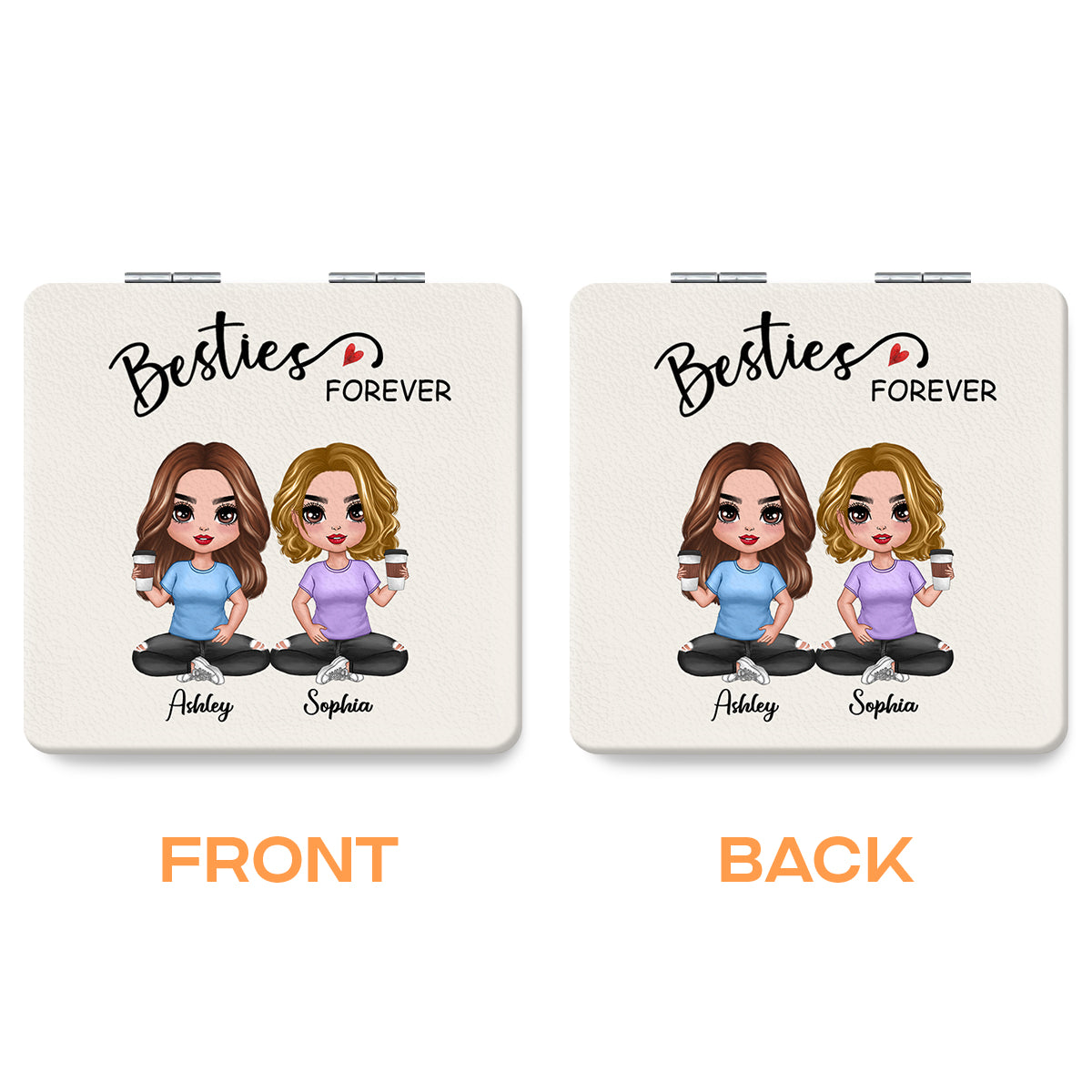 Besties Forever Doll Checkered Pants Personalized Square Compact Mirror