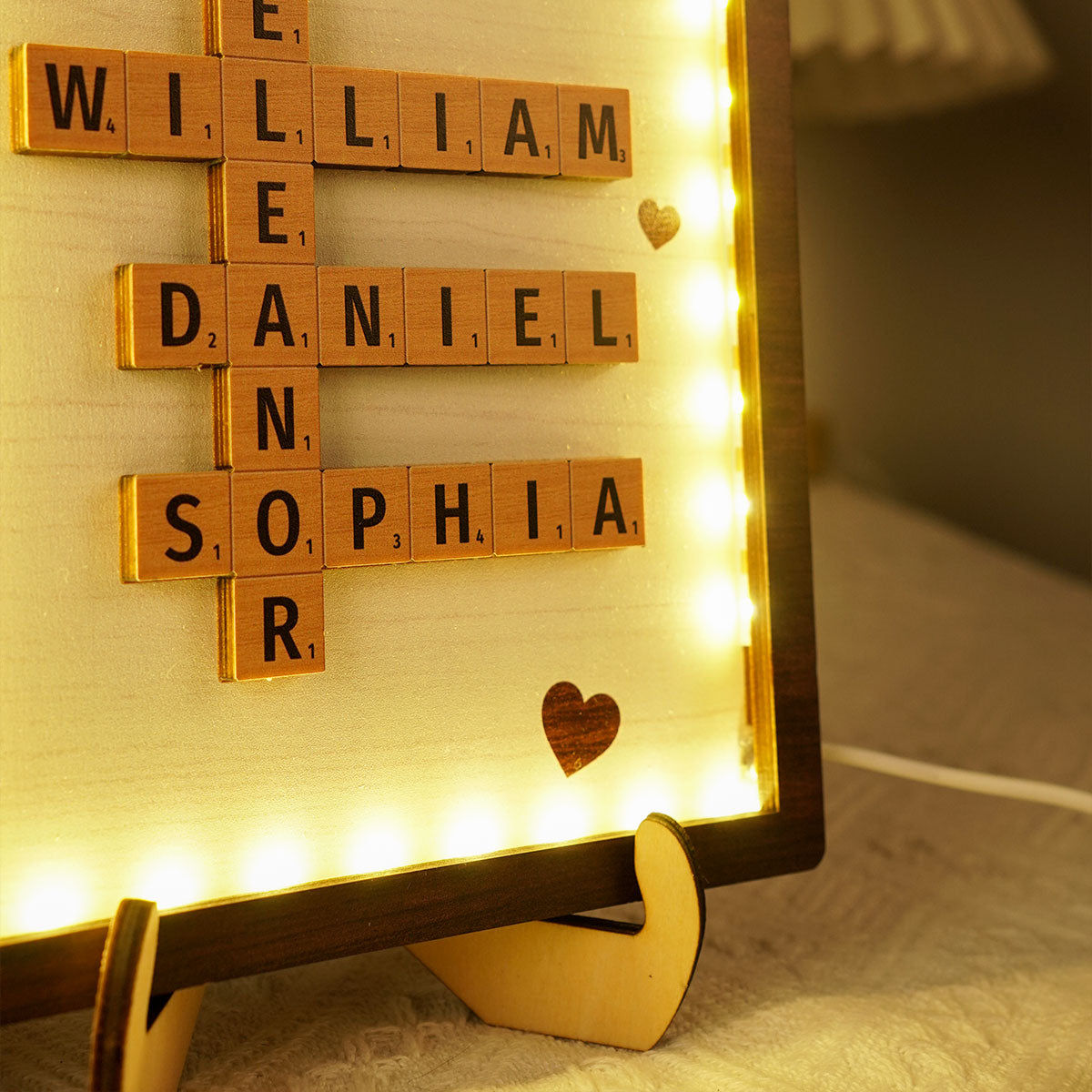 Family Crossword Art - Created In A Moment, Treasured Forever Personalized 2-Layer Wooden Plaque With LED, Gift for Mother's Day