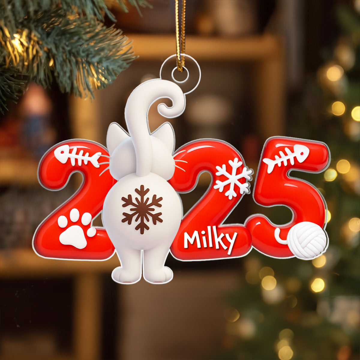 Funny Cat Back View 2025 Christmas - Personalized Acrylic Ornament - Gift for Cat Moms, Cat Dads, Cat Lovers