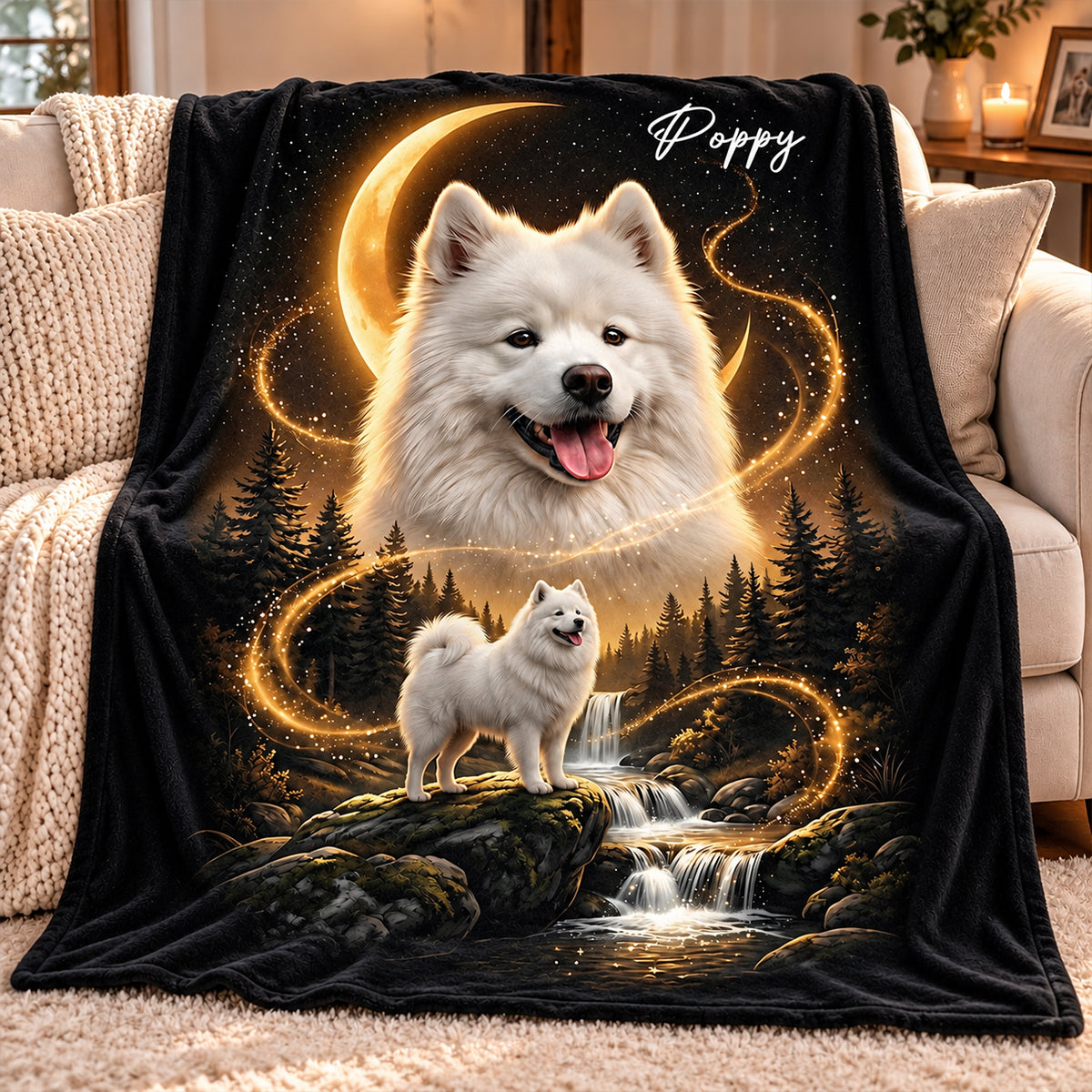 Dog Howling to the Moon - Personalized Fleece Blanket - Gift for Dog, Cat Lovers, Pet Memorial Gift, Christmas Gift for Her, for Him