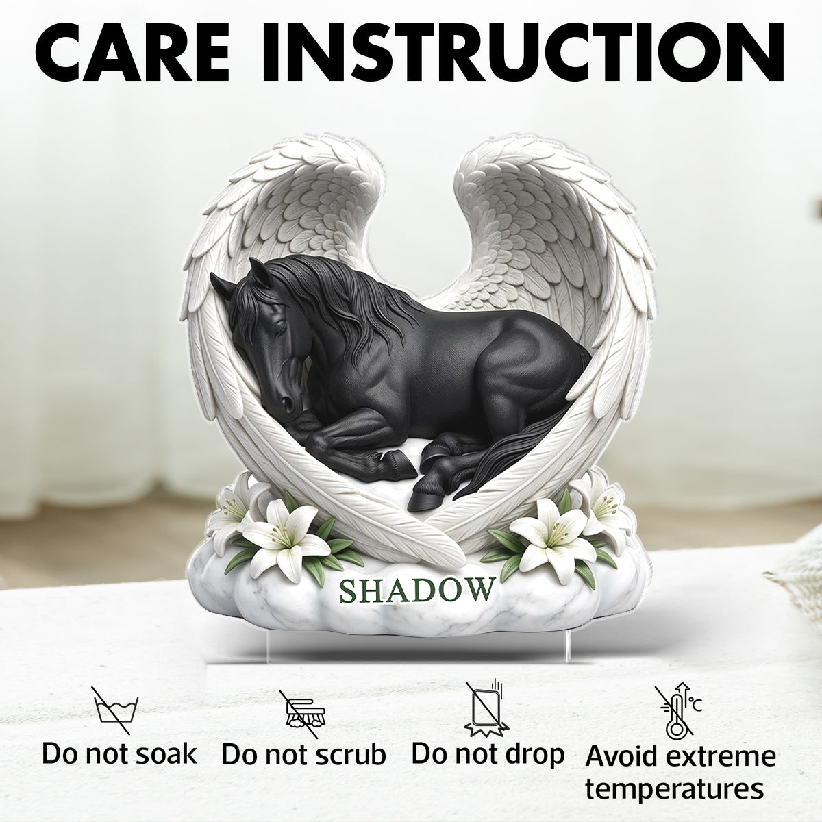 Custom Horse Angel Wings Statue - Personalized Acrylic Block Plaque - Heartfelt Pet Memorial Gift