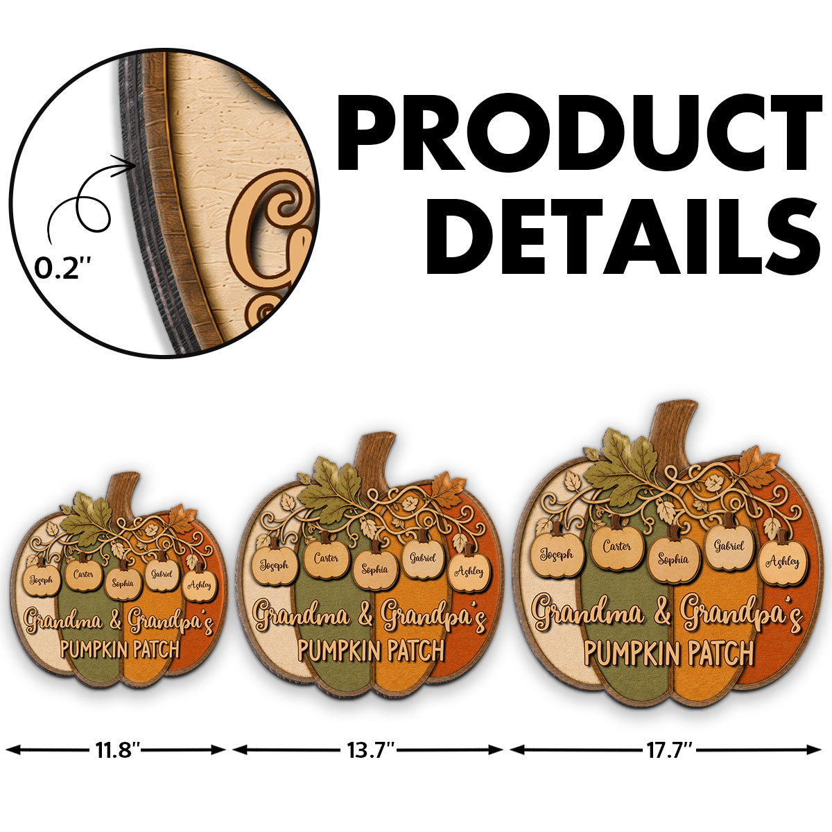 Grandma Grandpa Colorful Pumpkin 2D Flat - Personalized Wood Sign - Fall Season Decoration