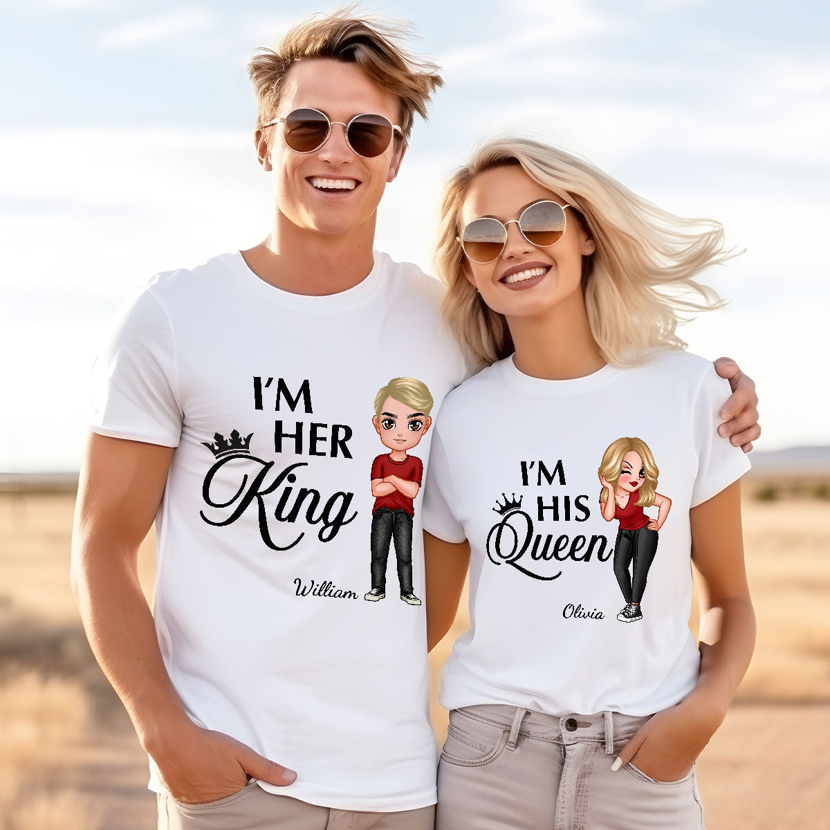 Her King His Queen Valentine‘s Day Gift For Couple Personalized Matching Shirts [Set of 2 Shirts]