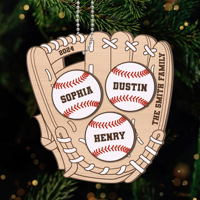 Family Baseball Globe Sport Personalized 2-Layer Wooden Ornament