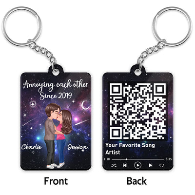 Doll Couple Kissing In Galaxy Night Favorite Song Scannable QR Code Personalized Acrylic Keychain