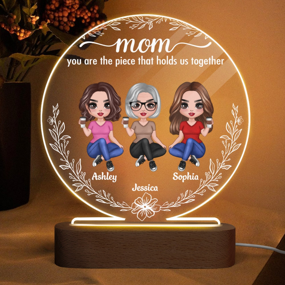 Doll Mother Daughters Simple Wreath Personalized Circle Plaque LED Night Light