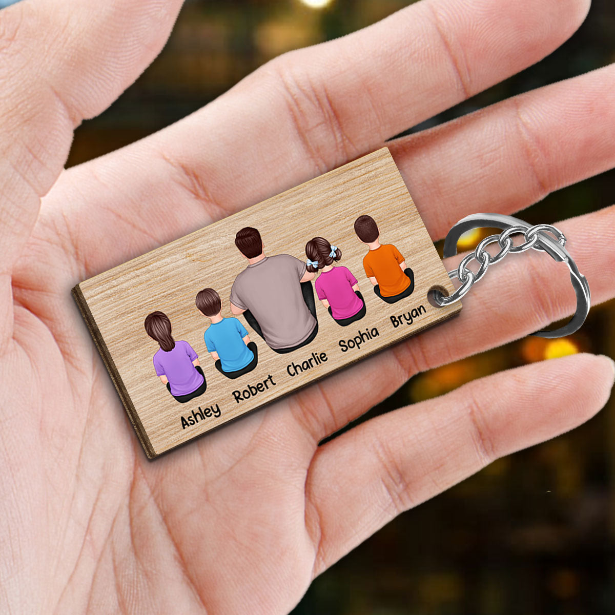 Dad You Rule Back View Man Kids Dog Cat Father‘s Day Gift Personalized Wooden Keychain
