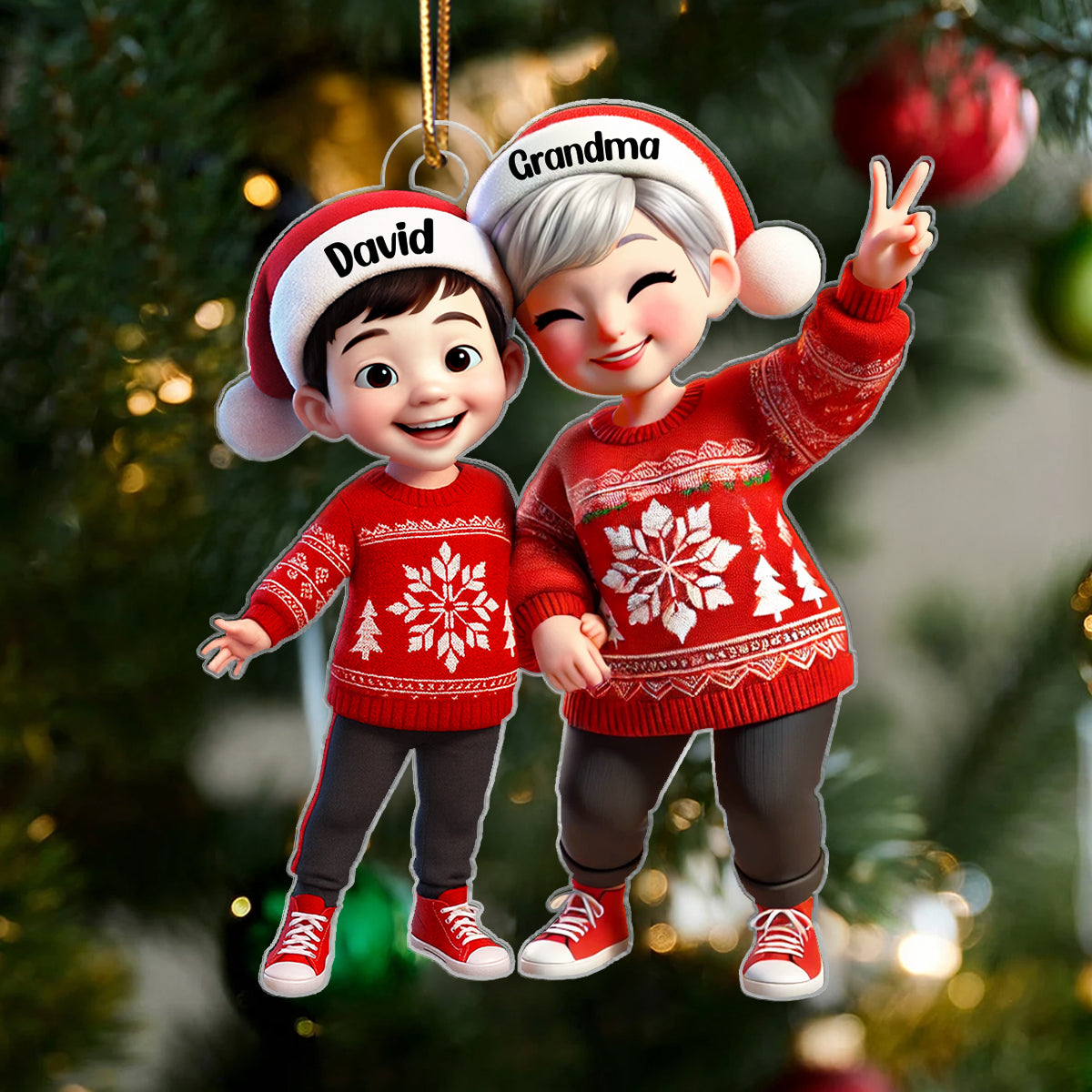 Happy Grandma Grandkids 3D Effect Personalized Acrylic Ornament, Christmas gift for Grandma, Granddaughter, Grandson