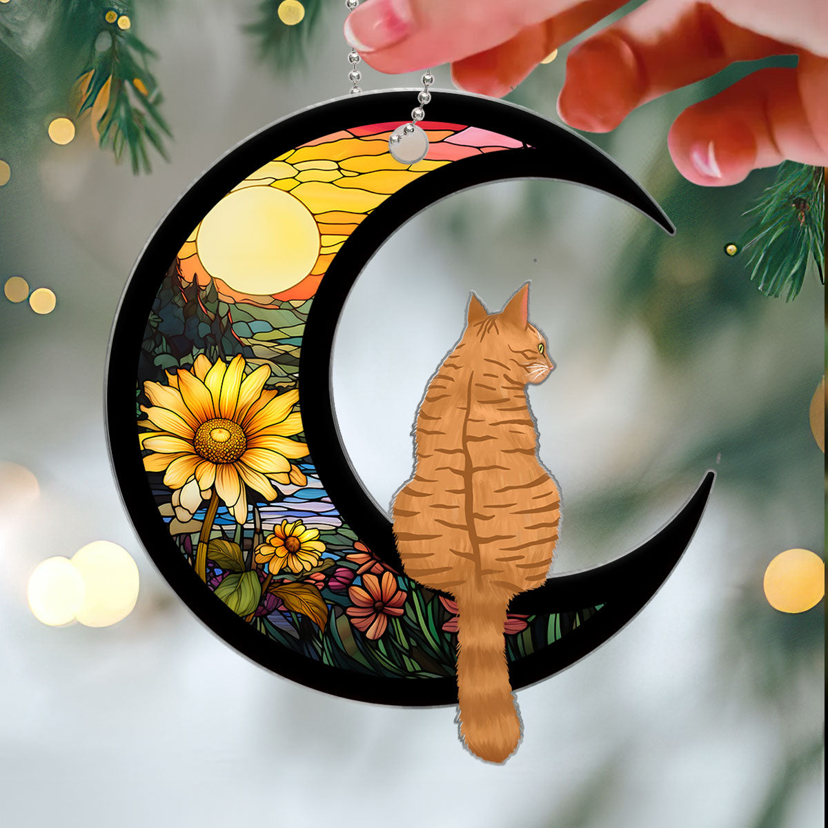 Cats Sitting On Moon Personalized Acrylic Car Ornament