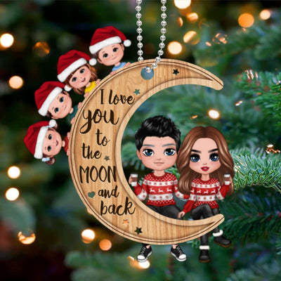 Doll Family On Moon Personalized Wooden Ornament