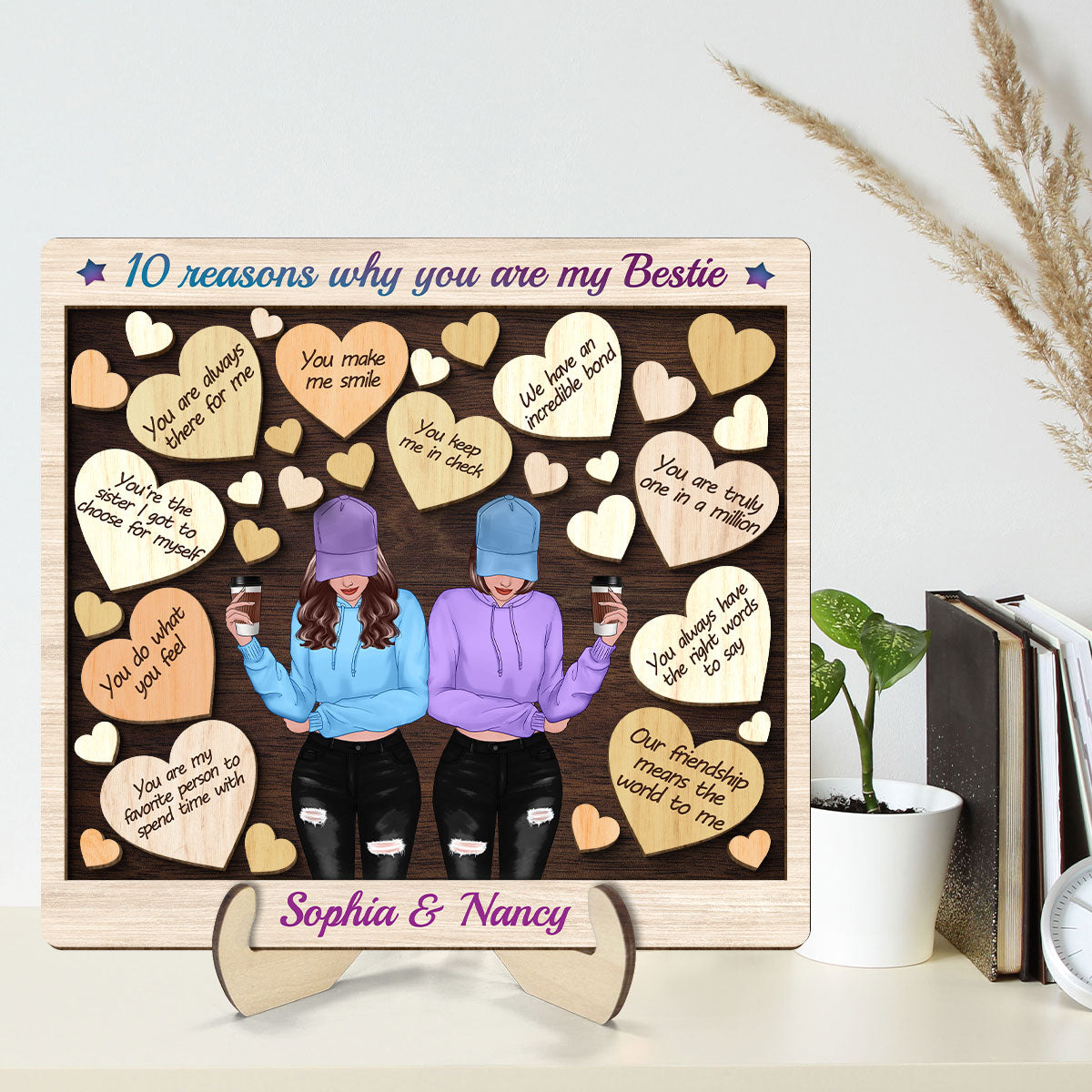 Reasons You Are My Bestie Front View Best Friends Personalized 2-Layer Wooden Plaque