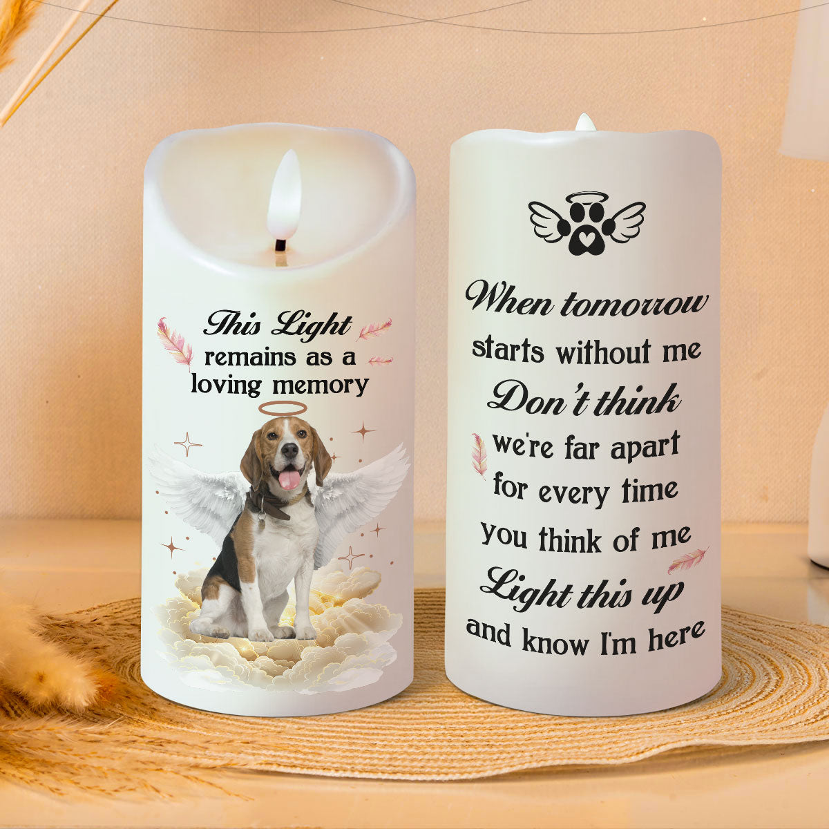 When Tomorrow Starts Without Me Pet Loss Memorial Personalized LED Candle, Custom Photo Sympathy Gift