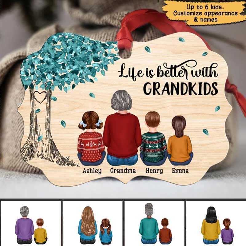Grandma Life Is Better With Grandkids Under Tree Personalized Christmas Ornament