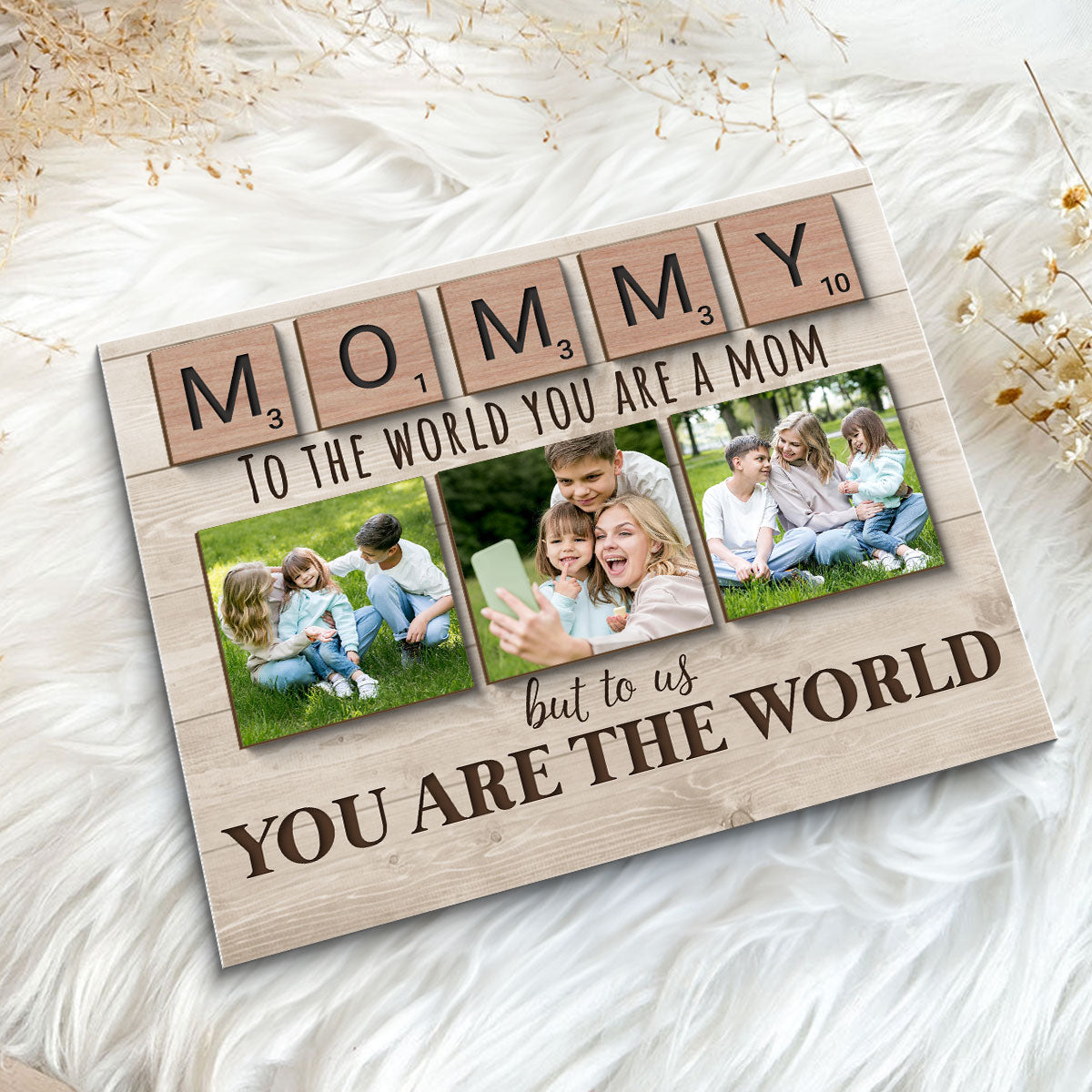Mom To Me You Are The World Photo Insert Personalized 2-Layer Wooden Plaque