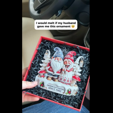 3D Effect Gnome Couple Together Personalized Acrylic Car Hanger Ornament, Valentine's Gift For Couple, For Him, For Her, Husband, Wife