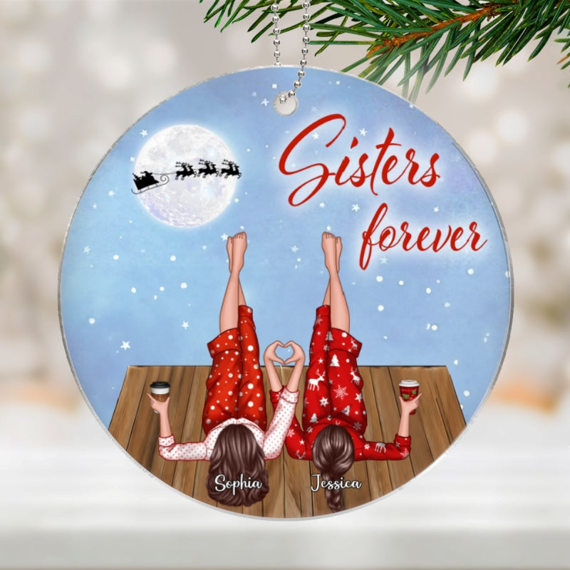 Sisters Are Like Stars Sisters Lying on Roof Personalized Acrylic Ornament, Christmas Gift for Sisters