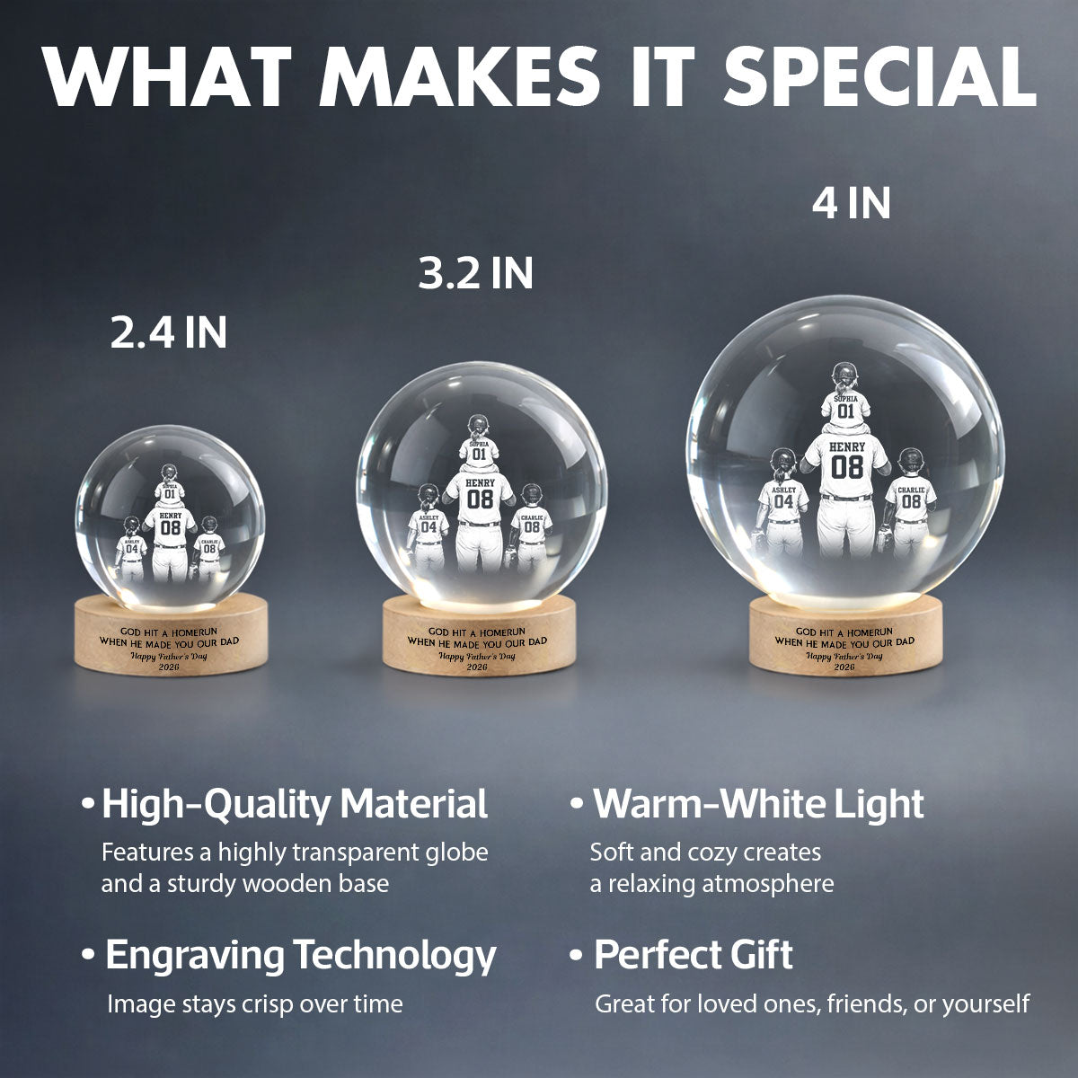 We Caught the Best Dad - Personalized Crystal Ball LED Night Light - Father's Day Gift for Dad, Husband