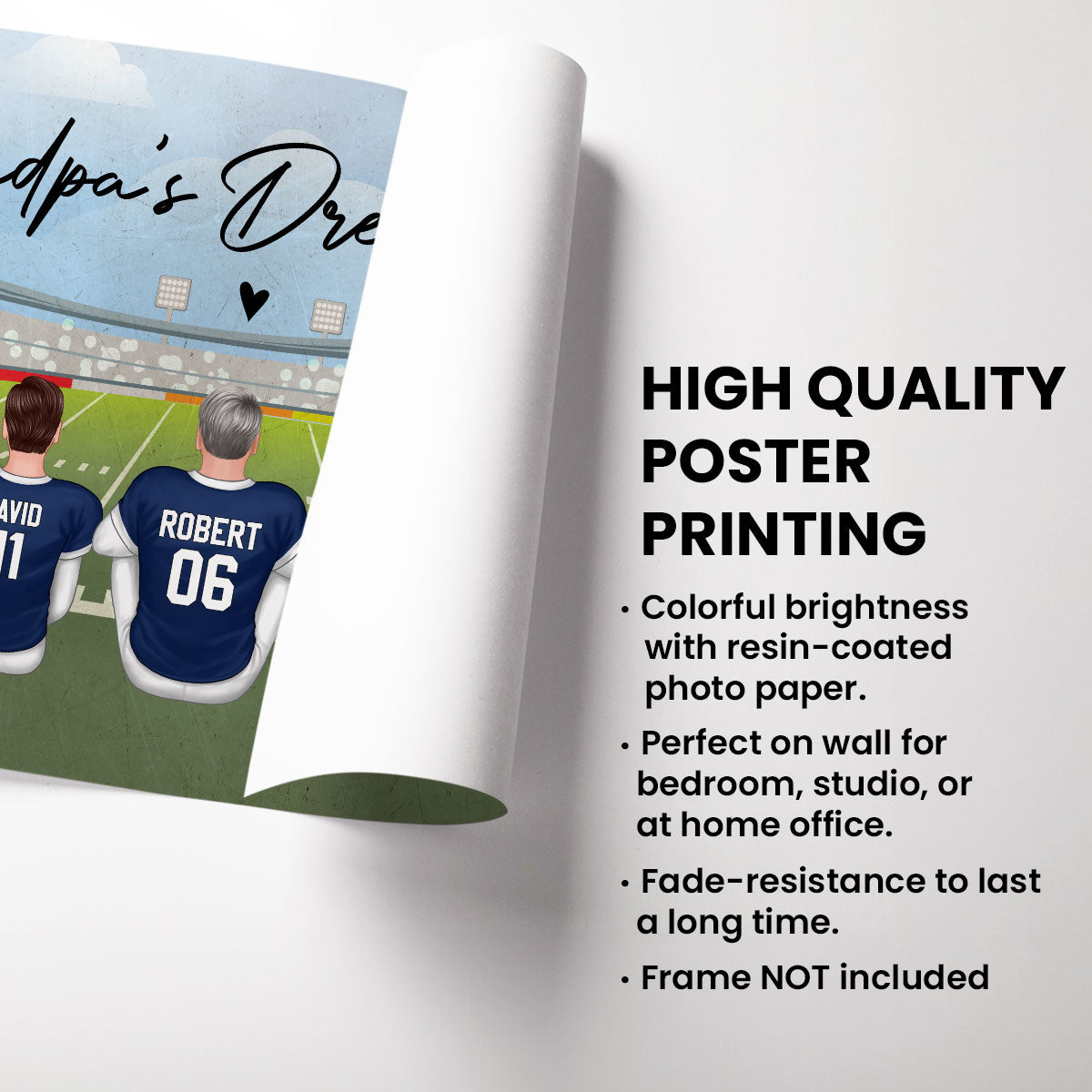American Football GRANDPA DAD Dream Team Personalized Poster, Coolest Gift For Dad, For Grandpa, For Husband