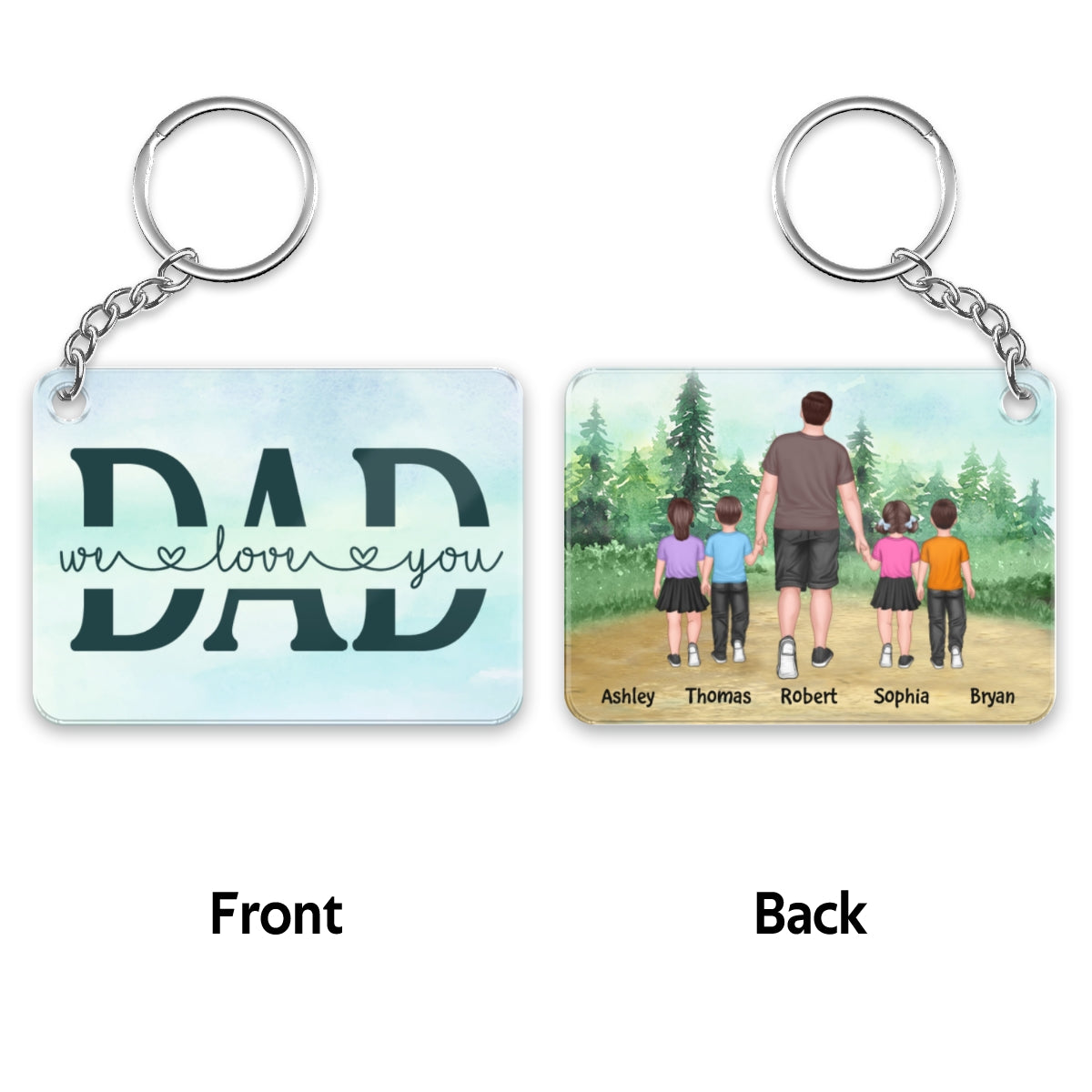 Dad And Kids Walking Back View Forest Personalized Acrylic Keychain