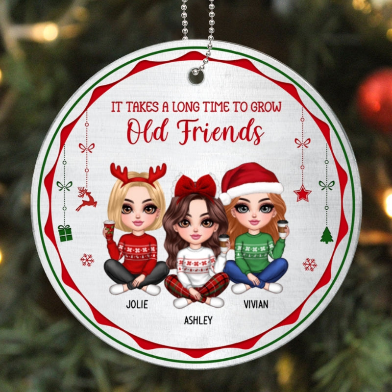 Pretty Besties Sisters Red And Green Metal Pattern Personalized Acrylic Ornament