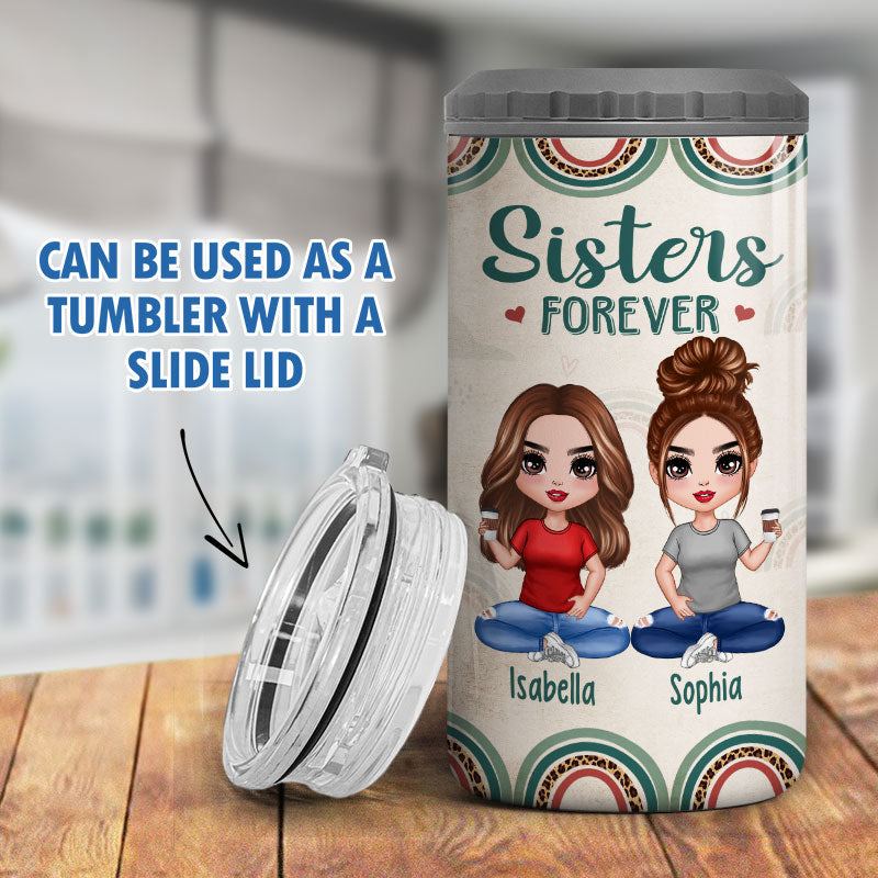 Rainbow Frame Besties Sisters Personalized 4 in 1 Can Cooler