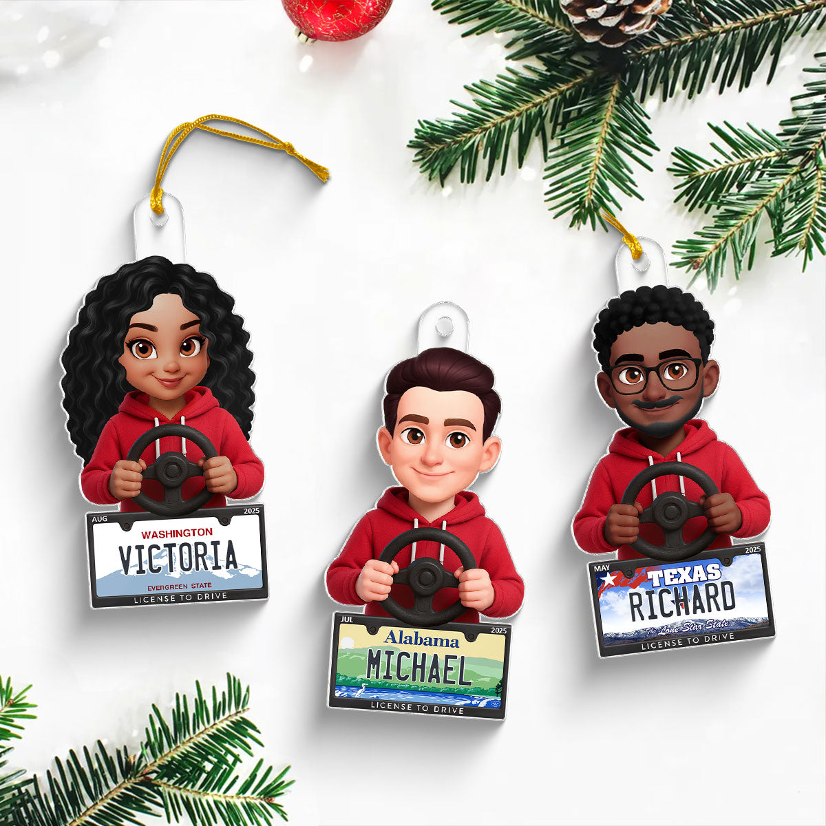 New Driver in Red Hoodie - Personalized Acrylic Ornament - Christmas Gift For New Drivers