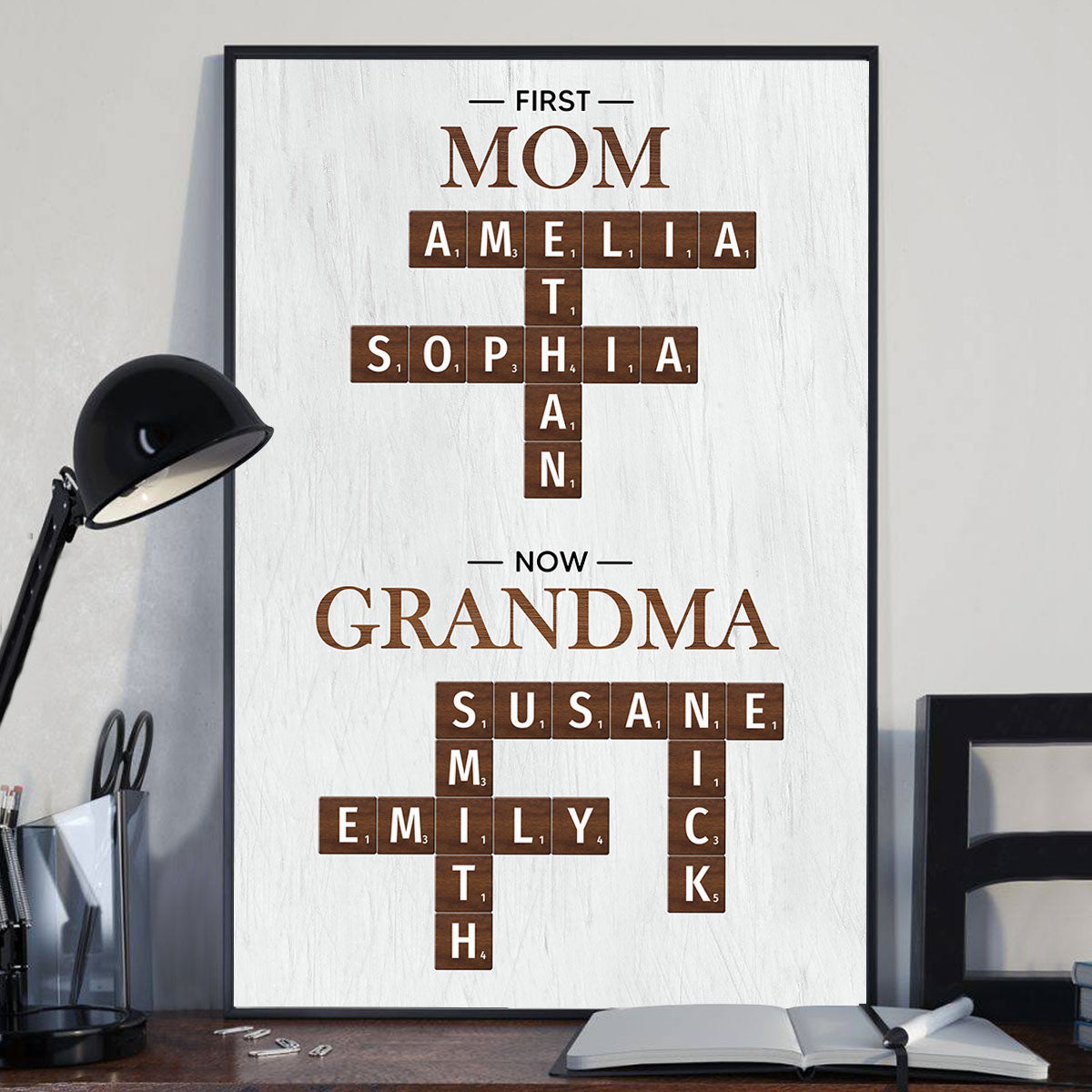 First Mom Now Grandma Crossword Puzzle Art Personalized Poster