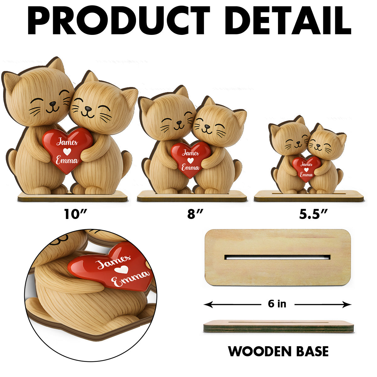 3D Effect Cat Couple Love Personalized Flat Standing Wooden Plaque| Heartfelt Birthday Gift, Anniversary Gift for Couple