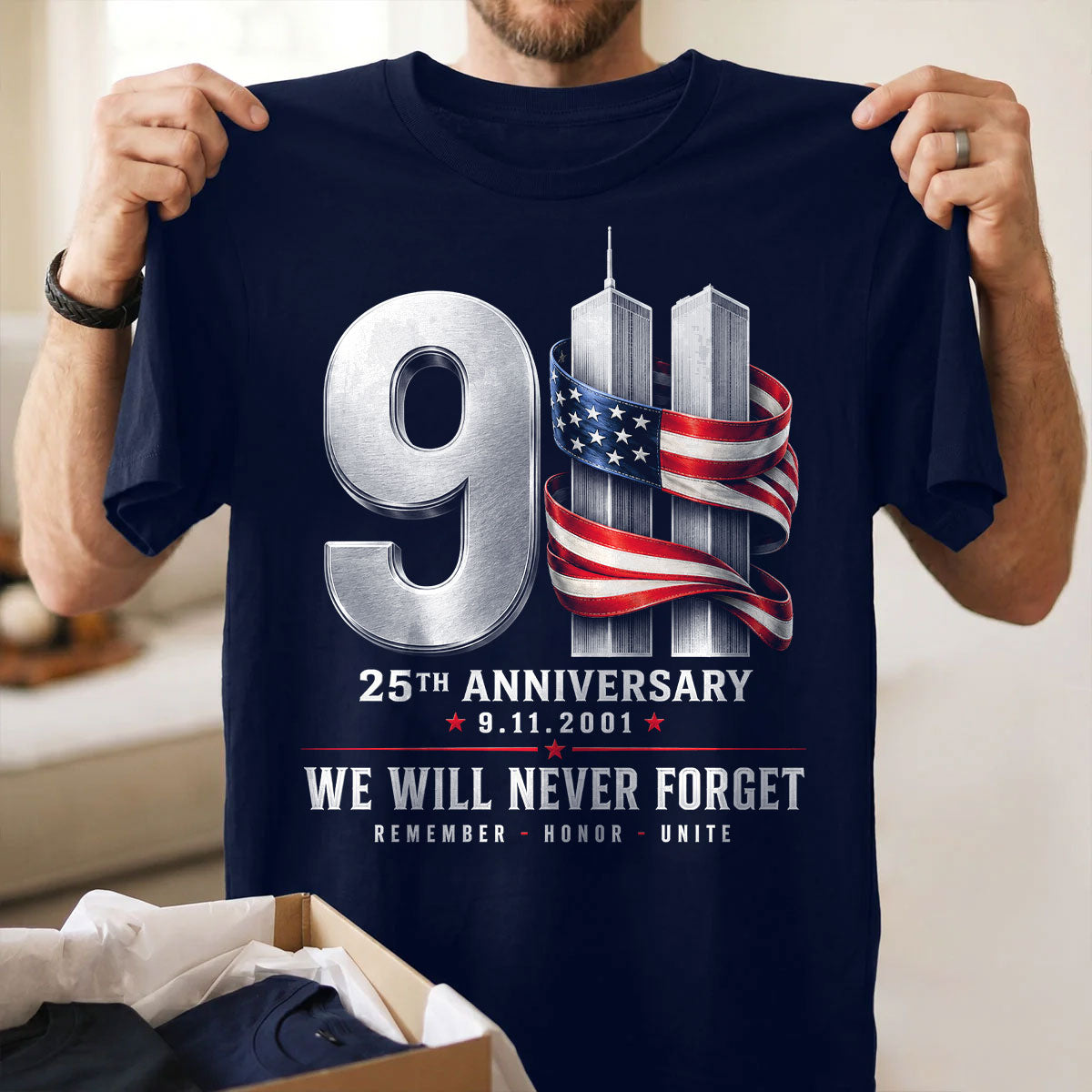 9/11 25th Anniversary Memorial T-Shirt, Patriotic American Flag Tribute
