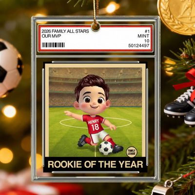 Soccer Rookie Of The Year Kid All Star Trading Card Style - Personalized Acrylic Ornament - Christmas Gift For Kids, Grandchildren