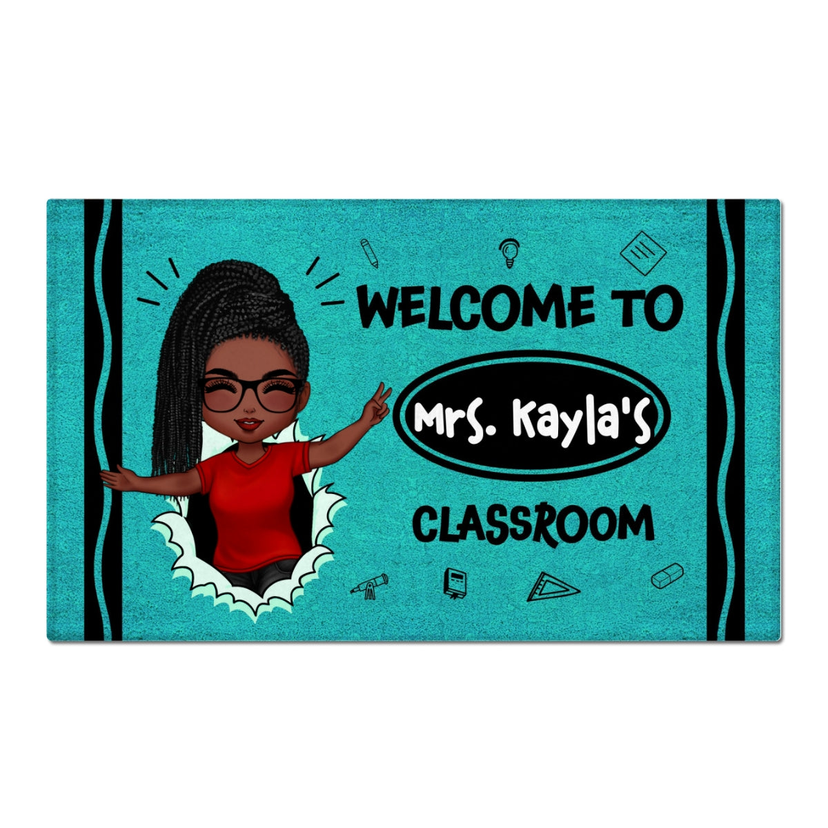 Welcome To My Class Happy Teacher Crayon Theme Personalized Doormat, Classroom Decor