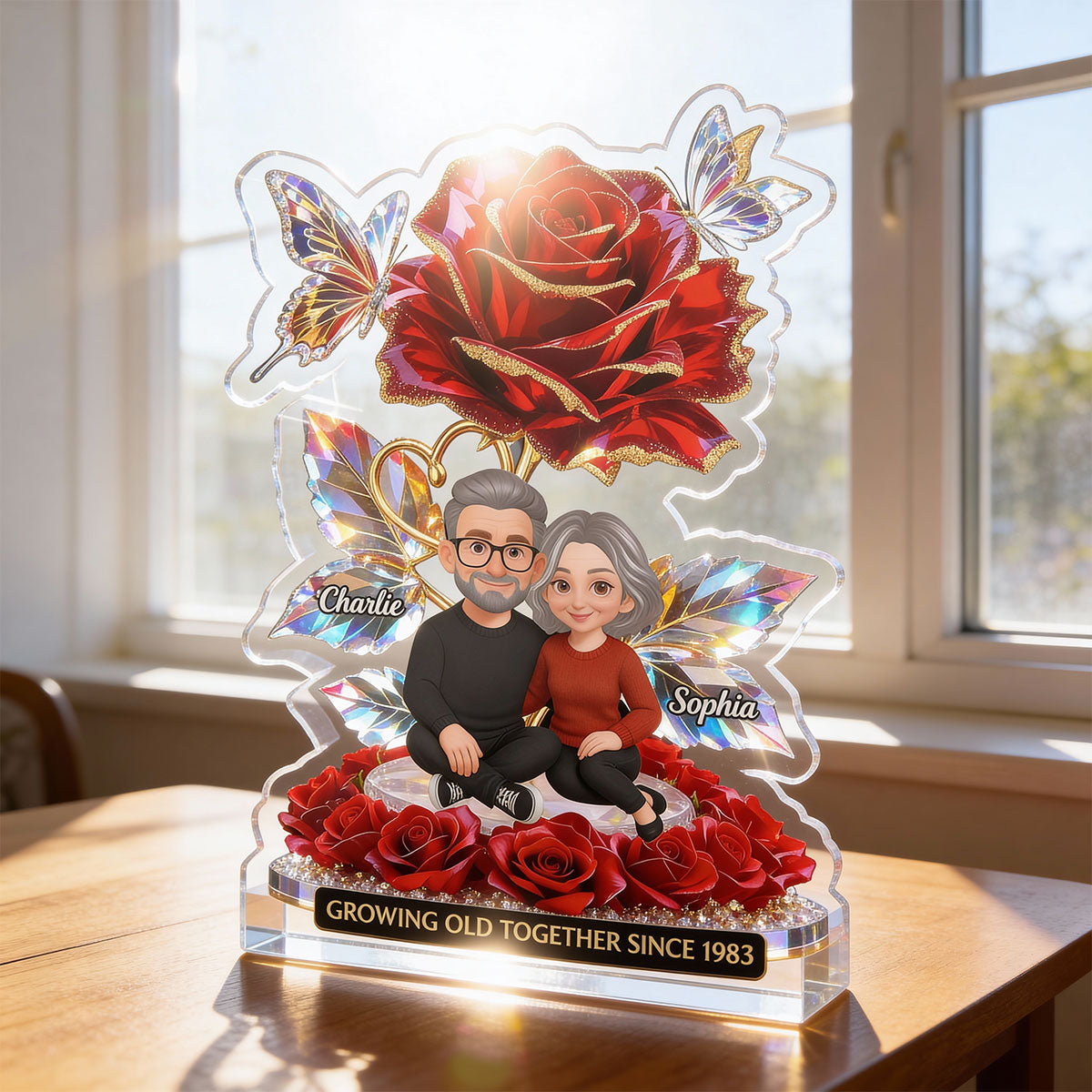 Eternal Love Roses Couple Forever Together - Personalized Acrylic Block Plaque - Gift For Couple, Gift For Him, For Her