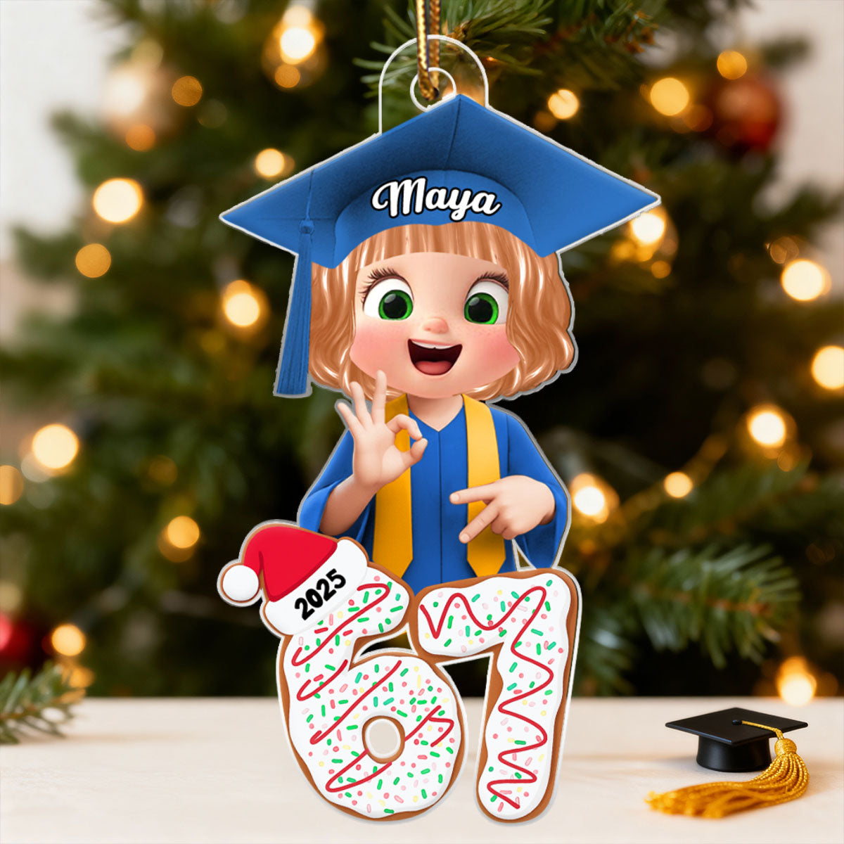 Christmas Pattern Senior Custom Six Seven 67 - Personalized Acrylic Ornament - Teen Slang Funny Tree Decor, Funny Teen Grandkid Gift