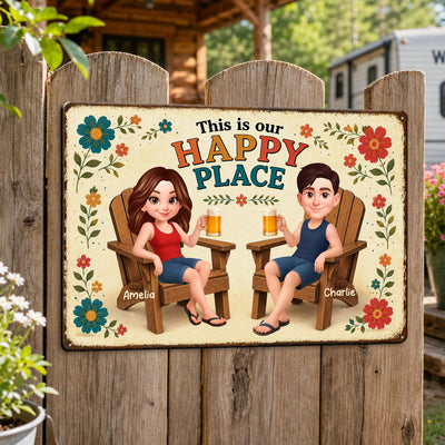 This is Our Happy Place Couple Vintage Home Decor - Personalized Metal Sign - Funny Sign for Couple