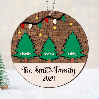 Christmas Tree Family Member Names Personalized 2-Layer Wooden Ornament