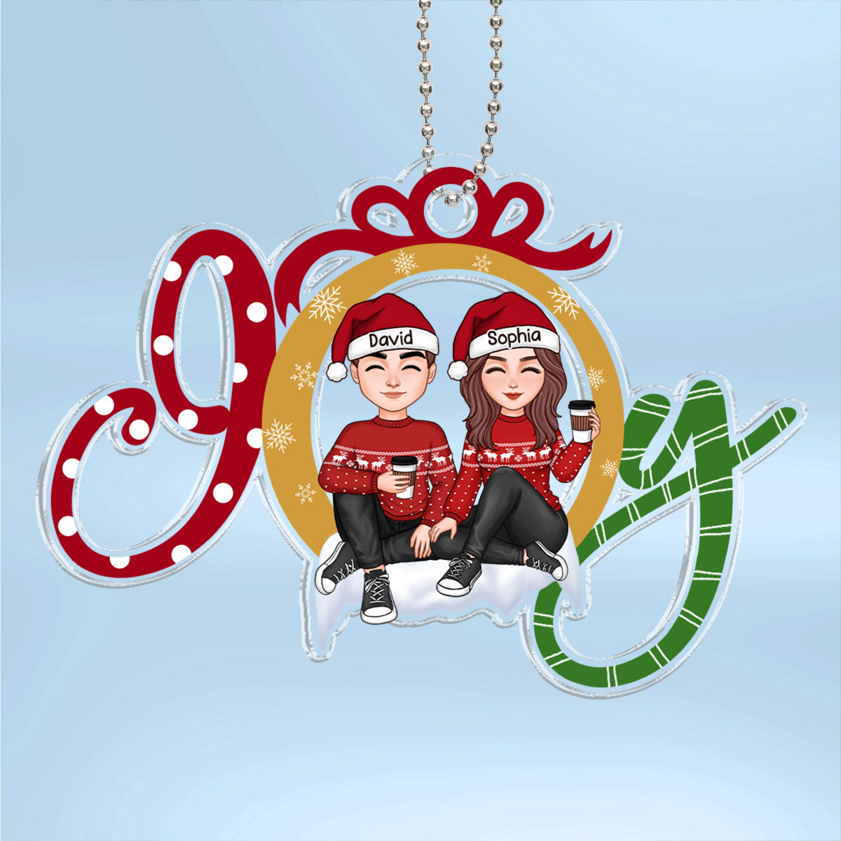 JOY Happy Christmas Couple Personalized Acrylic Ornament