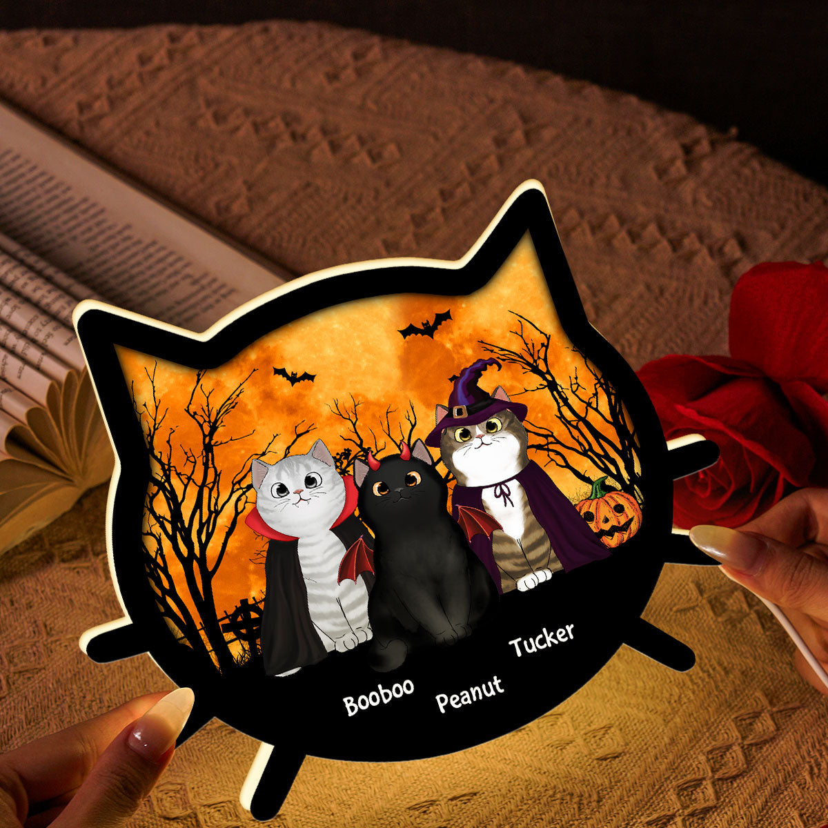 Spooky Halloween Theme Cat Face - Personalized Light Box