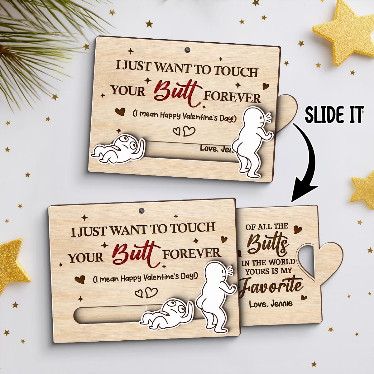 Wanna Touch Your Butt All The Time Funny Inappropriate Couple - Personalized Wooden Slider Ornament - Valentine's Day Gift For Him, For Her