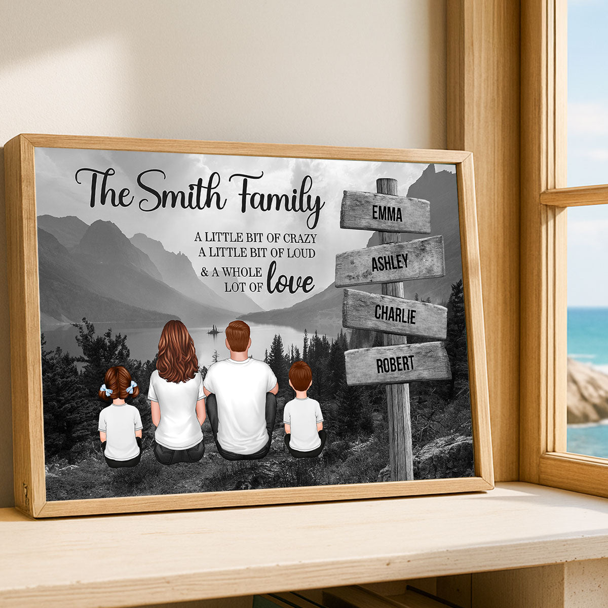 Mountain Range Landscape Family Sitting Back View Personalized Poster