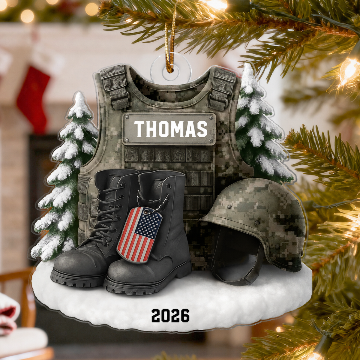 3D Effect Military Uniform Boots And Helmet - Personalized Acrylic Ornament