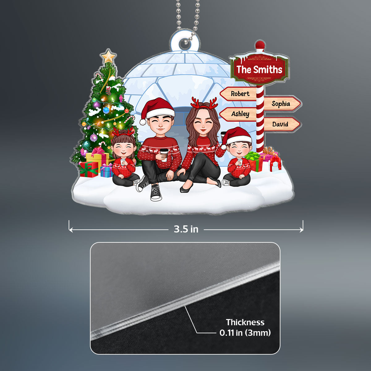 North Pole Cute Family Sitting Personalized Acrylic Ornament