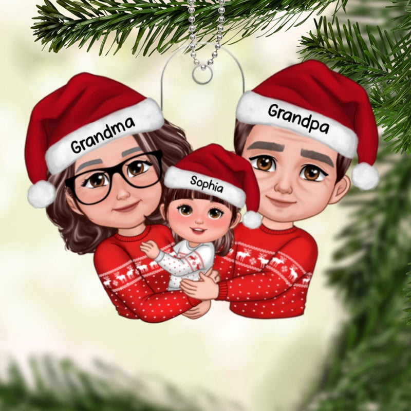 Grandma Grandpa Hugging Kid Christmas Gift For Granddaughter Grandson Personalized Acrylic Ornament