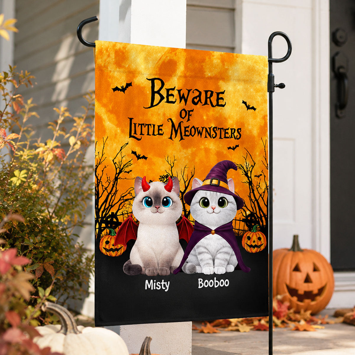 Halloween Theme Beware Of Little Meownsters Cats - Personalized Garden Flag - Halloween Decor For Cat Lovers