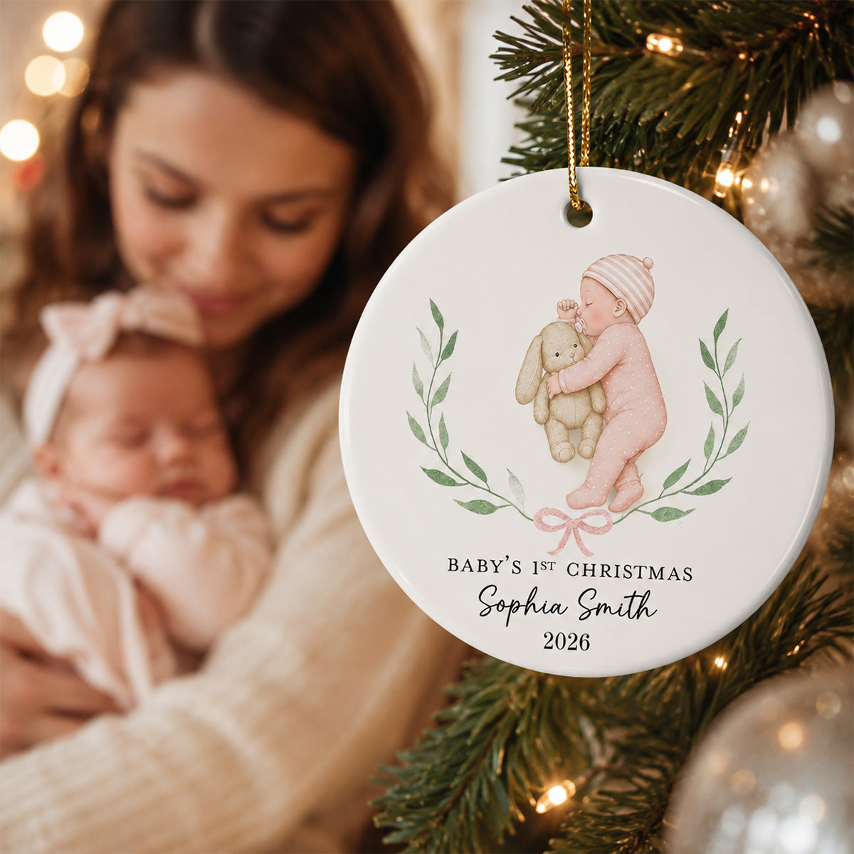Baby’s First Christmas Sleeping Baby – Personalized Ceramic Ornament