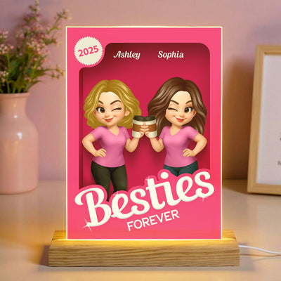 Besties Partner In Crime Pink 3D Effect Action Figure Personalized Acrylic LED Night Light