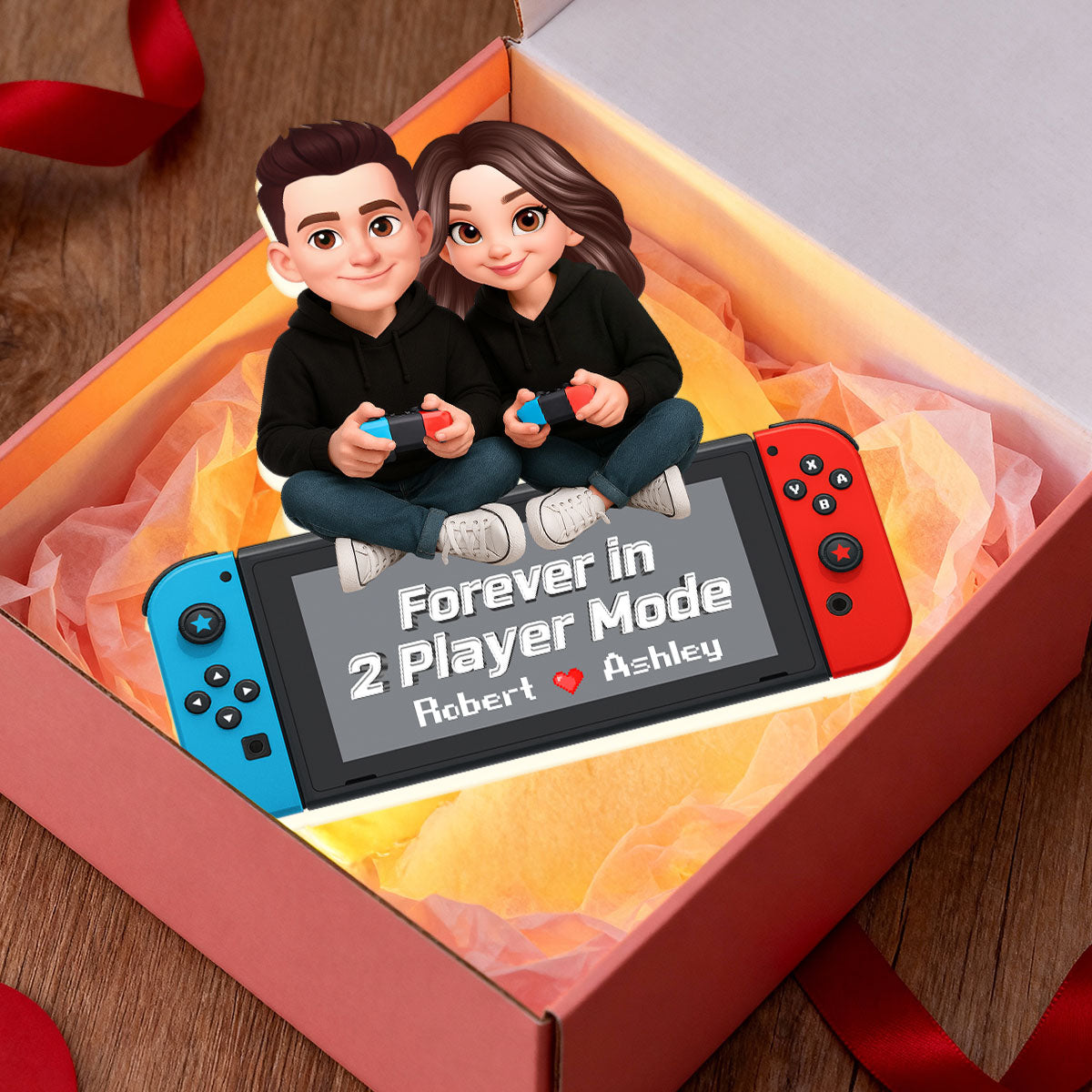 Forever In 2 Player Mode Gaming Couple - Personalized Light Box - Heartfelt Valentine, Anniversary Gift For Gamers, For Him, For Her